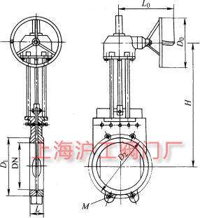 Z573X-6、Z573X-10 型鑄鐵錐齒輪傳動對夾式漿液閥主要外形及結構尺寸示意圖