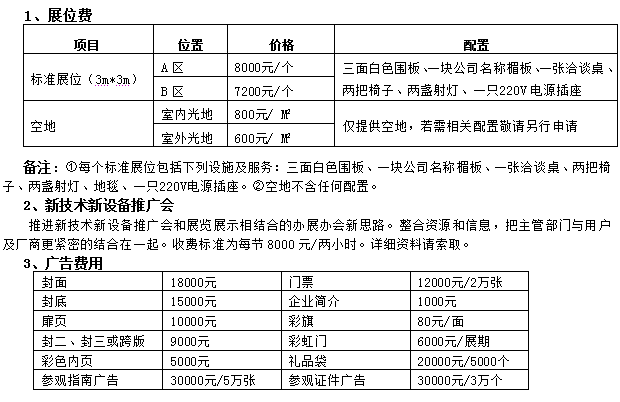 2011第十屆重慶國(guó)際給排水及泵閥展覽會(huì)參展費(fèi)用表