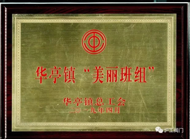 滬工閥門新品研發(fā)組被授予的華亭鎮(zhèn)美麗班組榮譽(yù)獎(jiǎng)牌